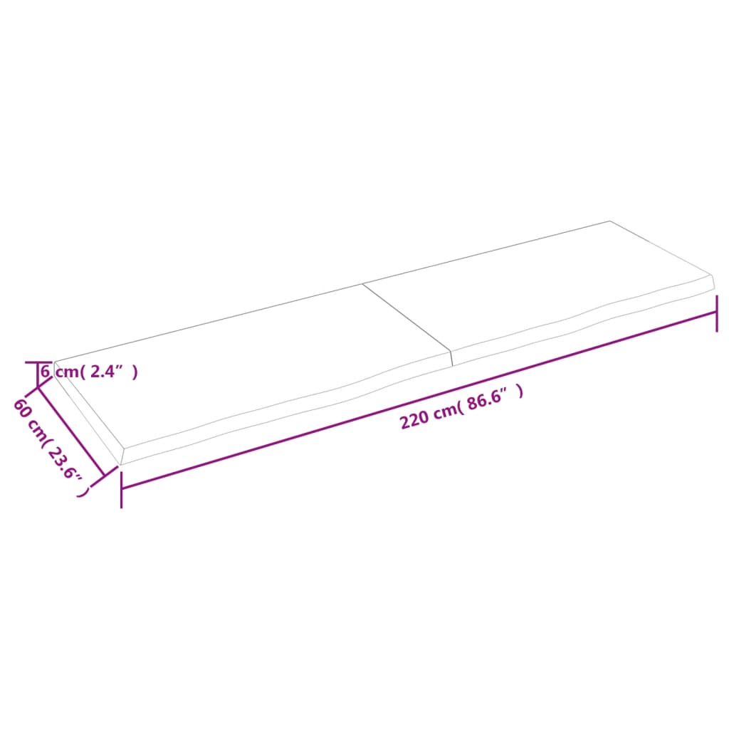 vidaXL Koupelnová deska hnědá 220x60x(2-6) cm ošetřený masivní dřevo