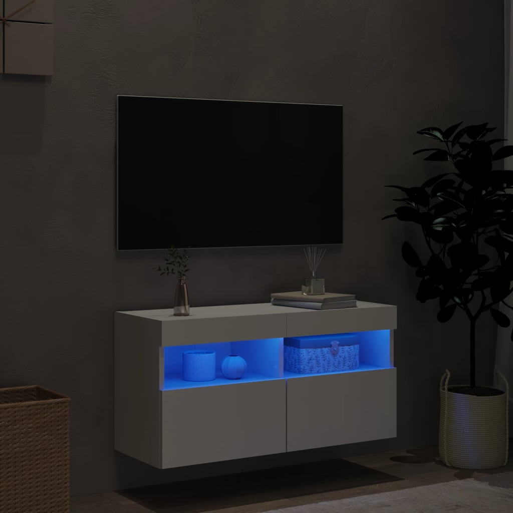 vidaXL Nástěnná TV skříňka s LED osvětlením bílá 80 x 30 x 40 cm