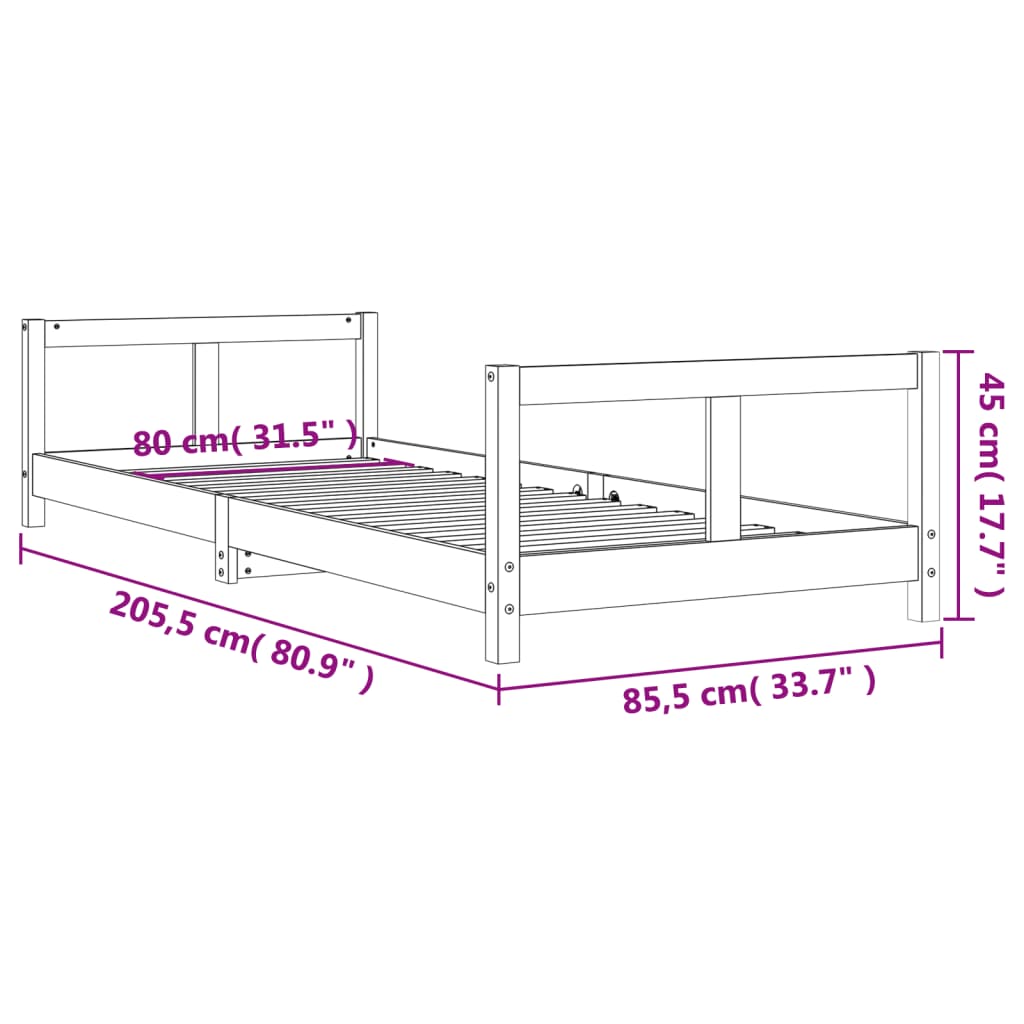 vidaXL Dětská postel 80 x 200 cm masivní borové dřevo