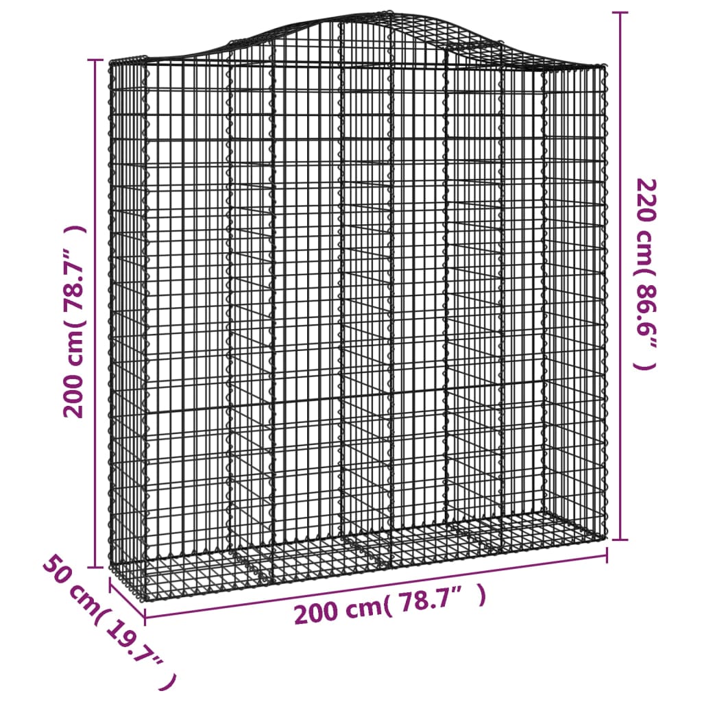 vidaXL Klenuté gabionové koše 2 ks 200x50x200/220cm pozinkované železo