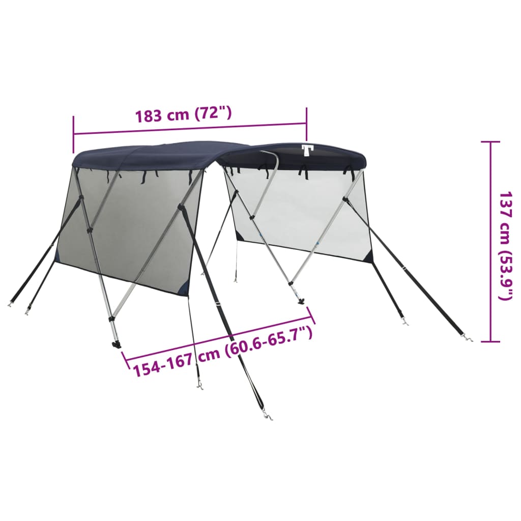 vidaXL Bimini stříška se 3 oblouky a bočnicemi 183x(154–167)x137 cm