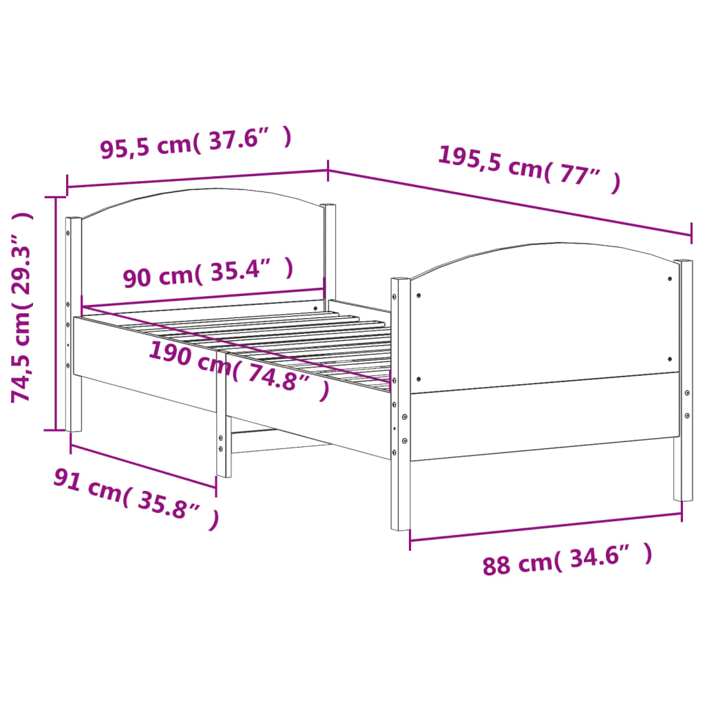 vidaXL Postel bez matrace 90 x 190 cm masivní borovice