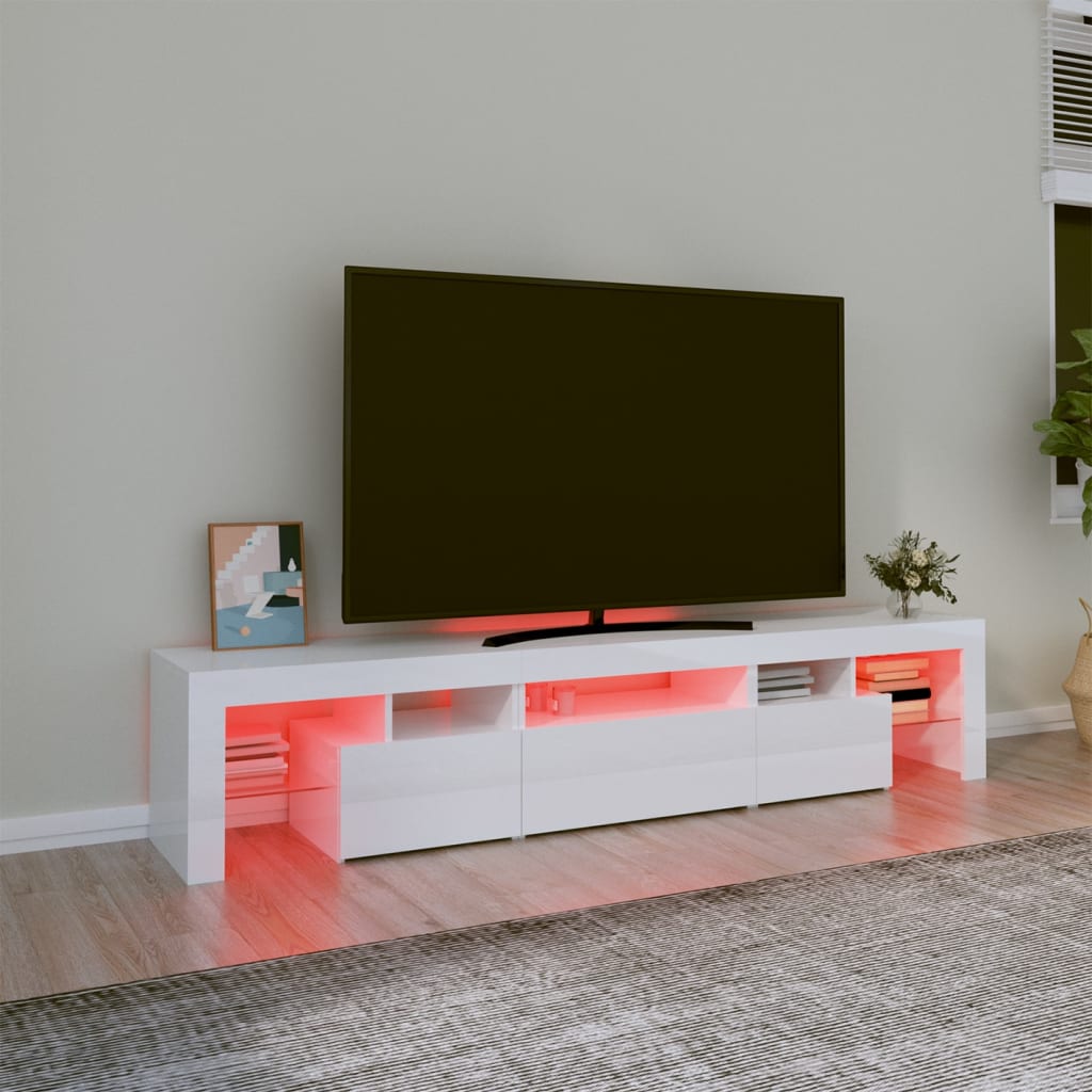 vidaXL TV skříňka s LED osvětlením bílá vysoký lesk 200x36,5x40 cm