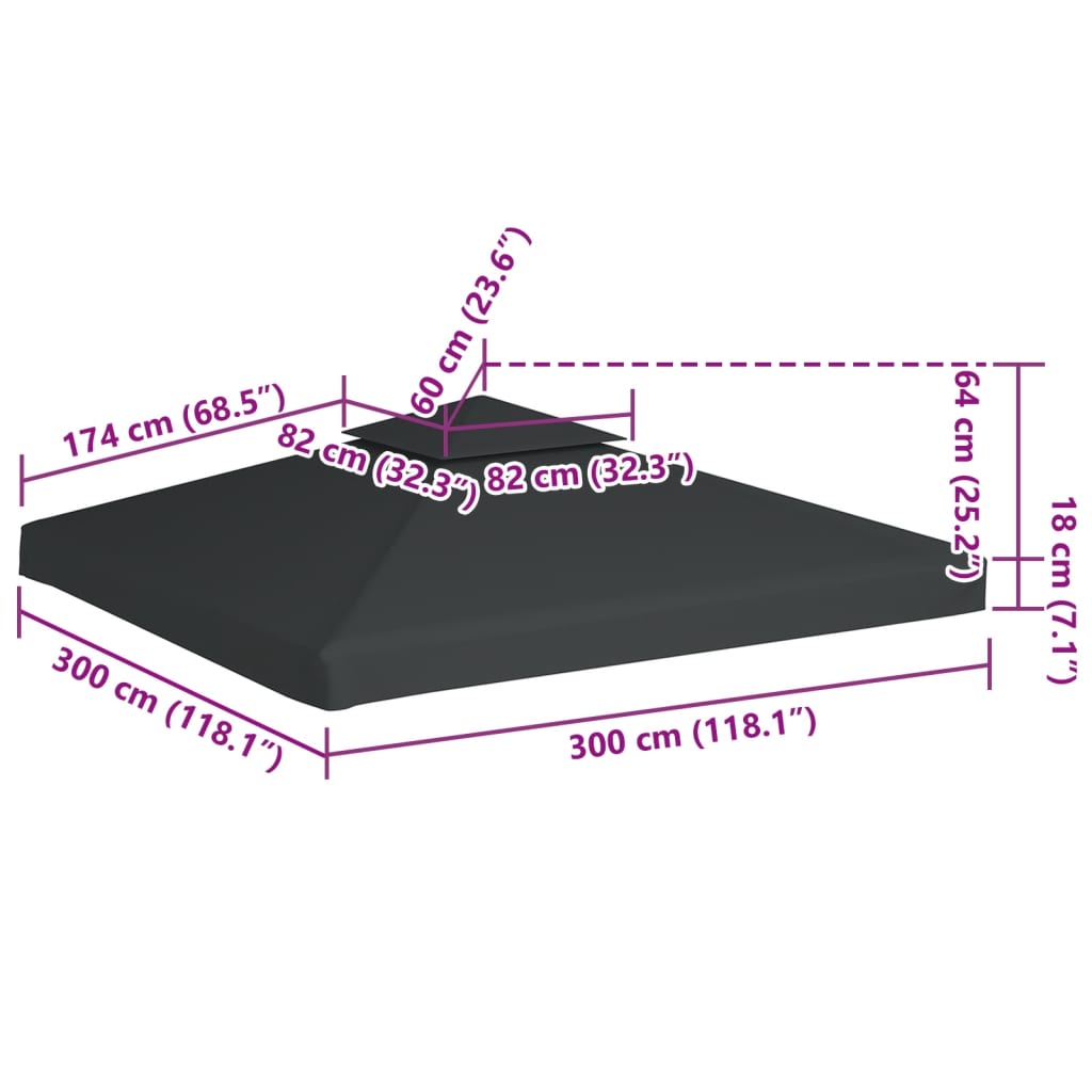 vidaXL Nepromokavá náhradní střecha na altán 310g/m² tmavě šedá 3x3m