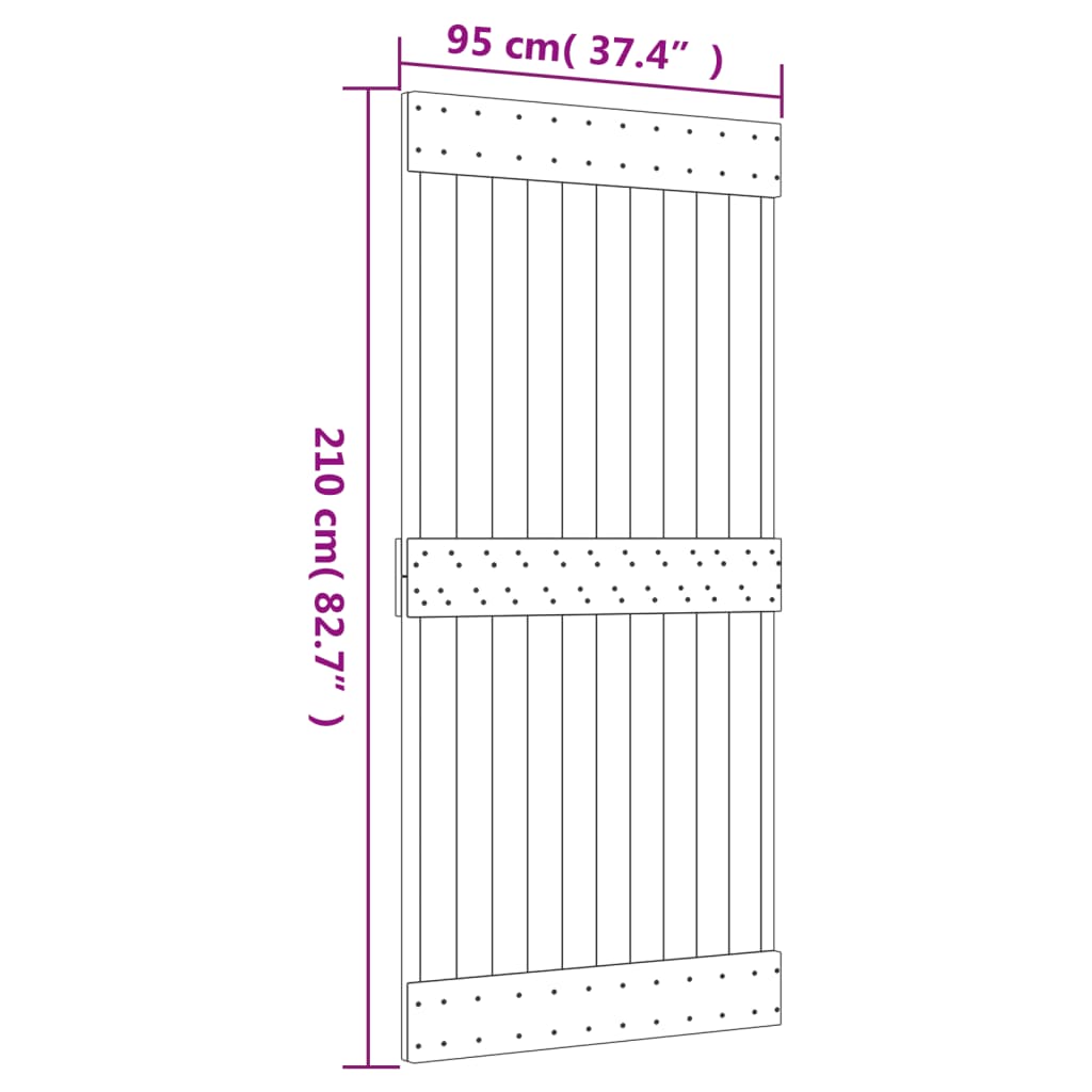 vidaXL Posuvné dveře s kováním 95 x 210 cm masivní borové dřevo