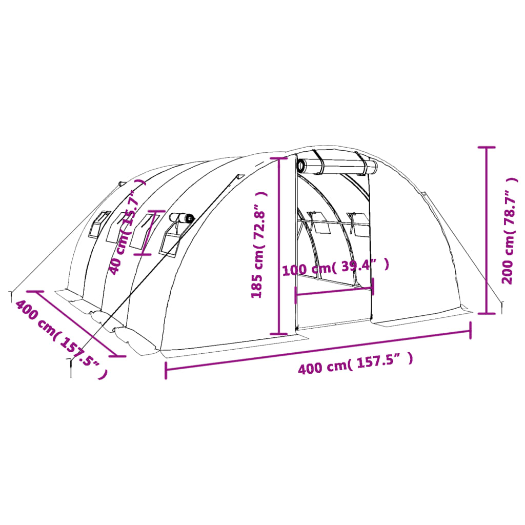 vidaXL Skleník s ocelovým rámem zelený 16 m² 4 x 4 x 2 m