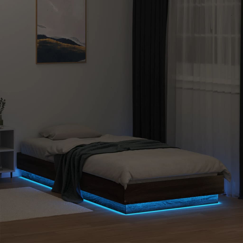 vidaXL Rám postele s LED osvětlením hnědý dub 90 x 200 cm