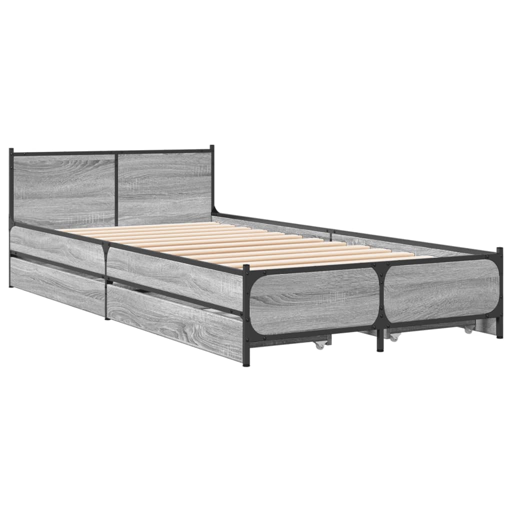 vidaXL Rám postele se zásuvkami šedý sonoma 90x190 cm kompozitní dřevo