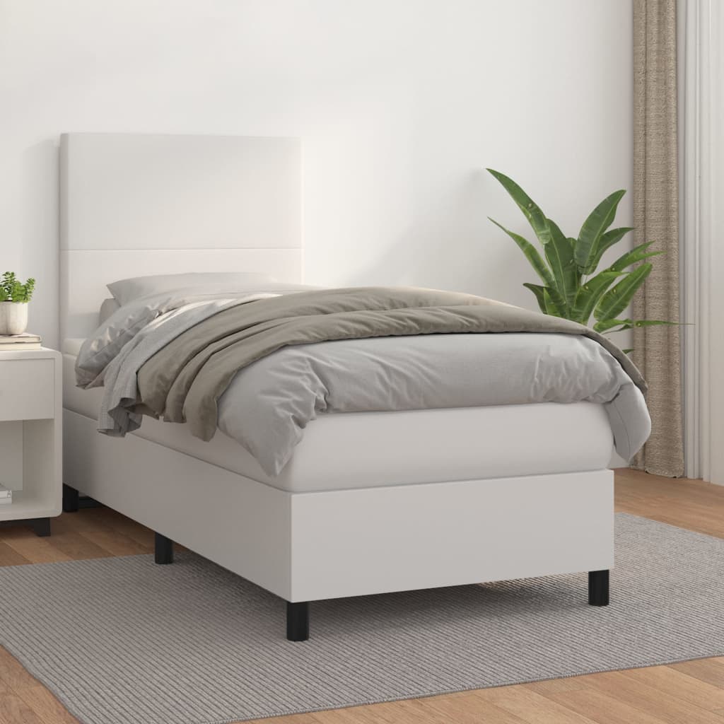 vidaXL Box spring postel s matrací bílá 90x200 cm umělá kůže