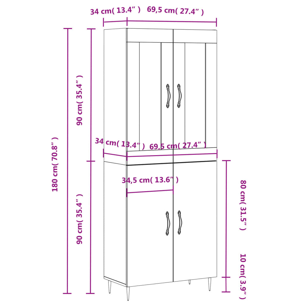 vidaXL Skříň highboard kouřový dub 69,5 x 34 x 180 cm kompozitní dřevo