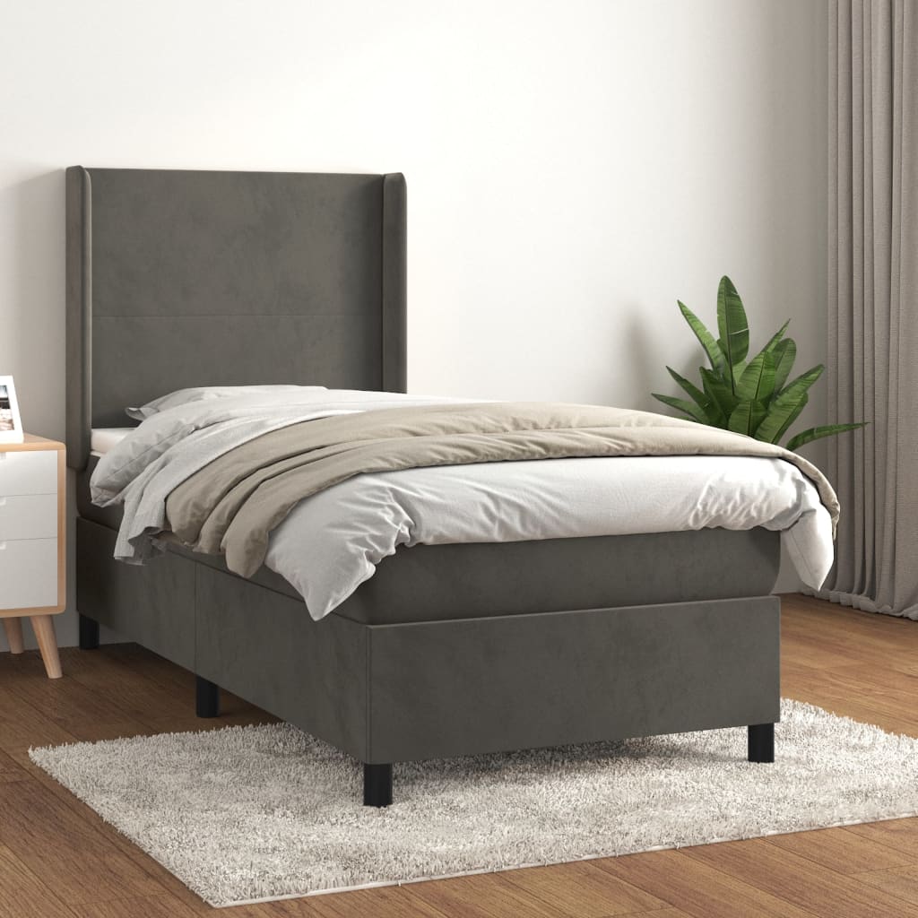 vidaXL Box spring postel s matrací tmavě šedá 90x200 cm samet