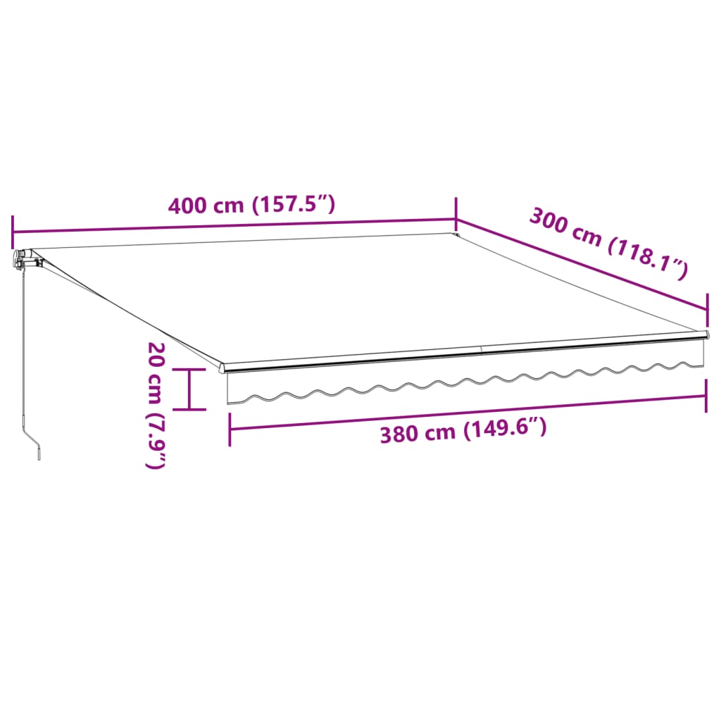 vidaXL Ručně zatahovací markýza s LED burgundská 400 x 300 cm