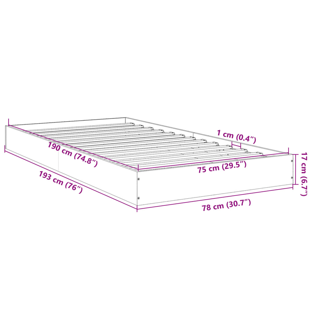 vidaXL Rám postele šedý sonoma 75 x 190 cm kompozitní dřevo