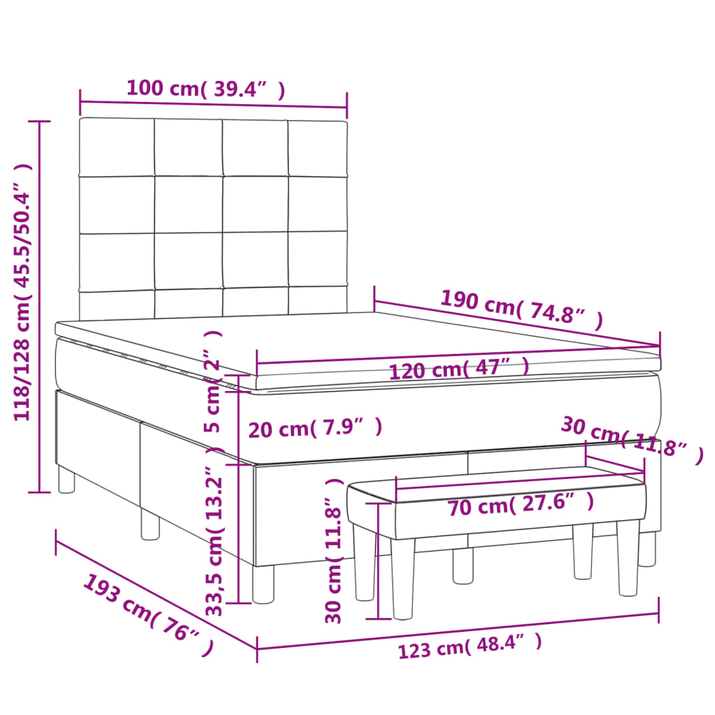 vidaXL Box spring postel s matrací tmavě šedý 120x190 cm samet