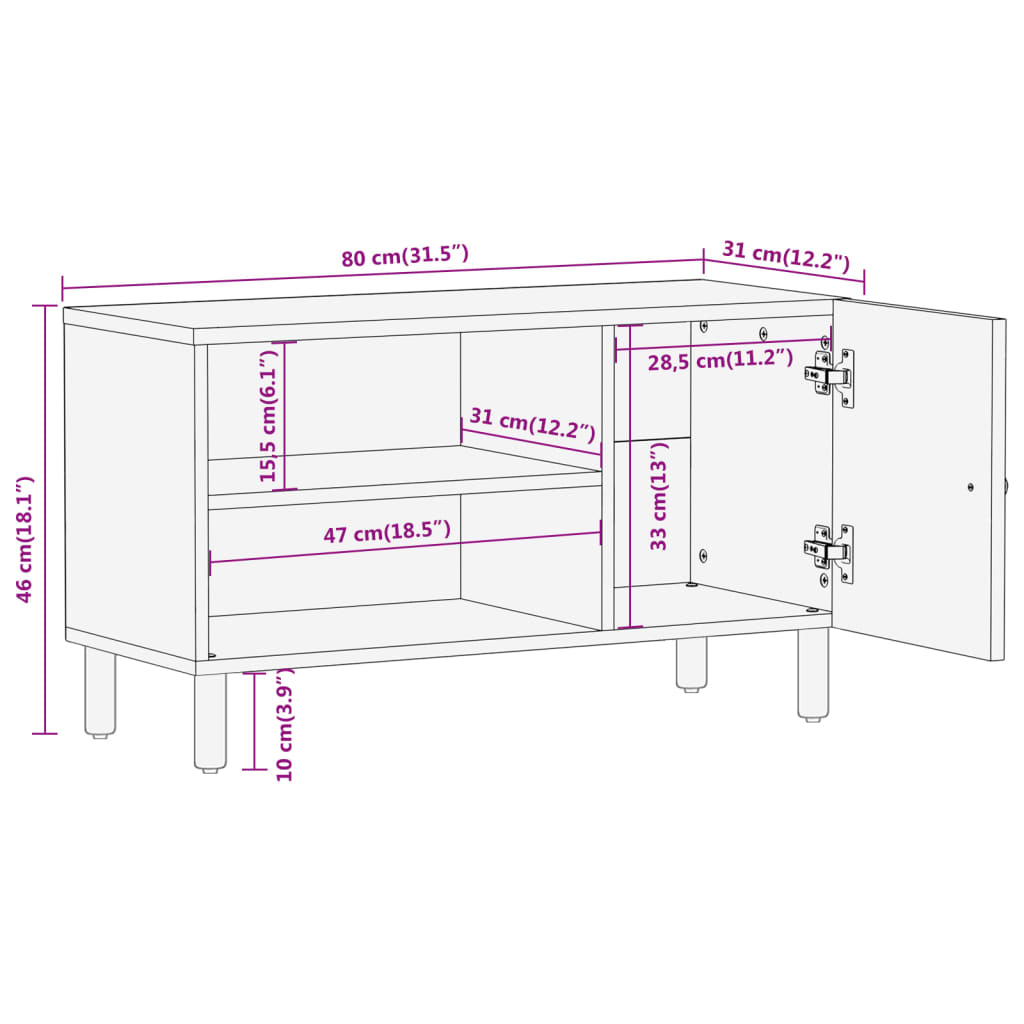 vidaXL TV skříňka 80 x 31 x 46 cm masivní mangovníkové dřevo