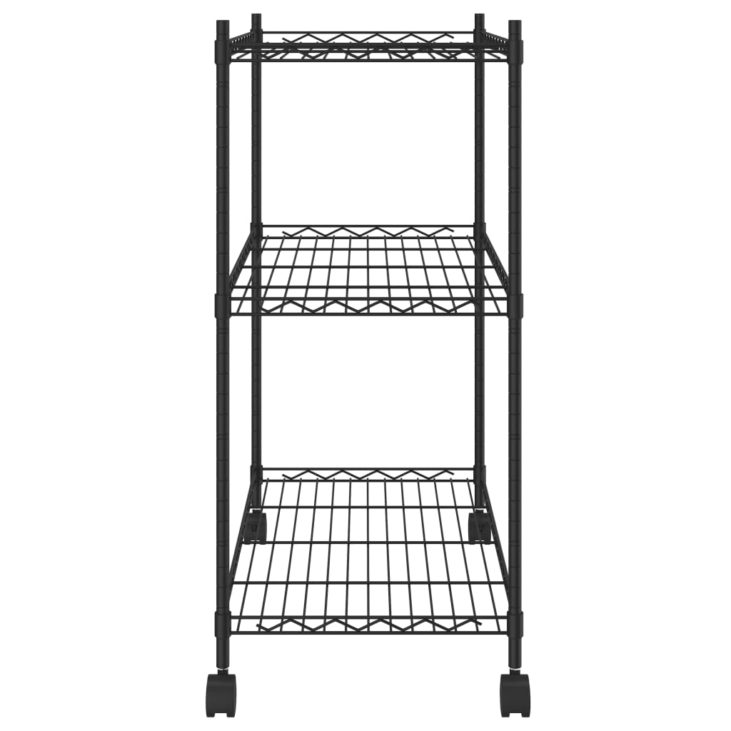 vidaXL 3patrový úložný regál na kolečkách 60 x 35 x 81 cm černý 150 kg