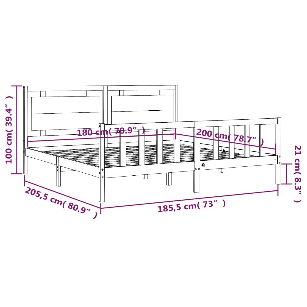 vidaXL Rám postele s čelem bílý 180 x 200 cm masivní dřevo