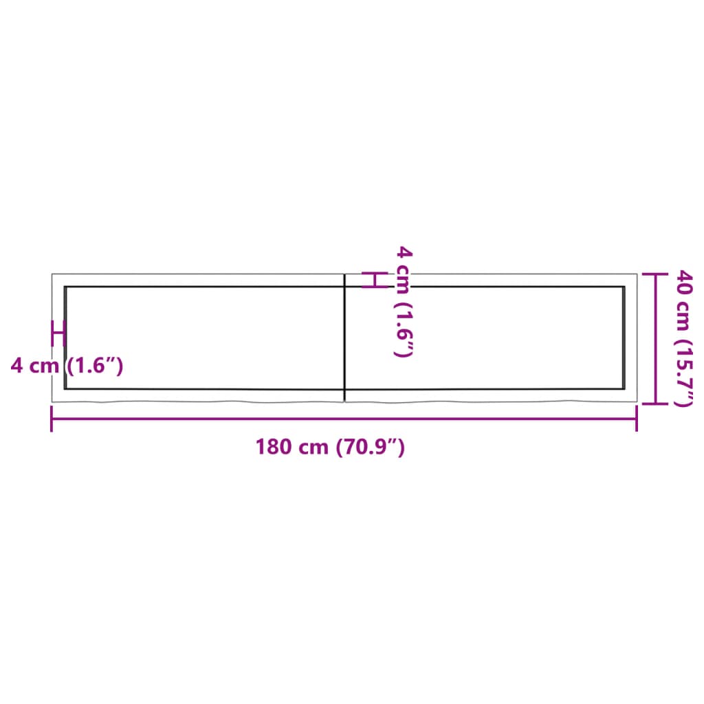 vidaXL Koupelnová deska hnědá 180x40x(2-4) cm ošetřený masivní dřevo