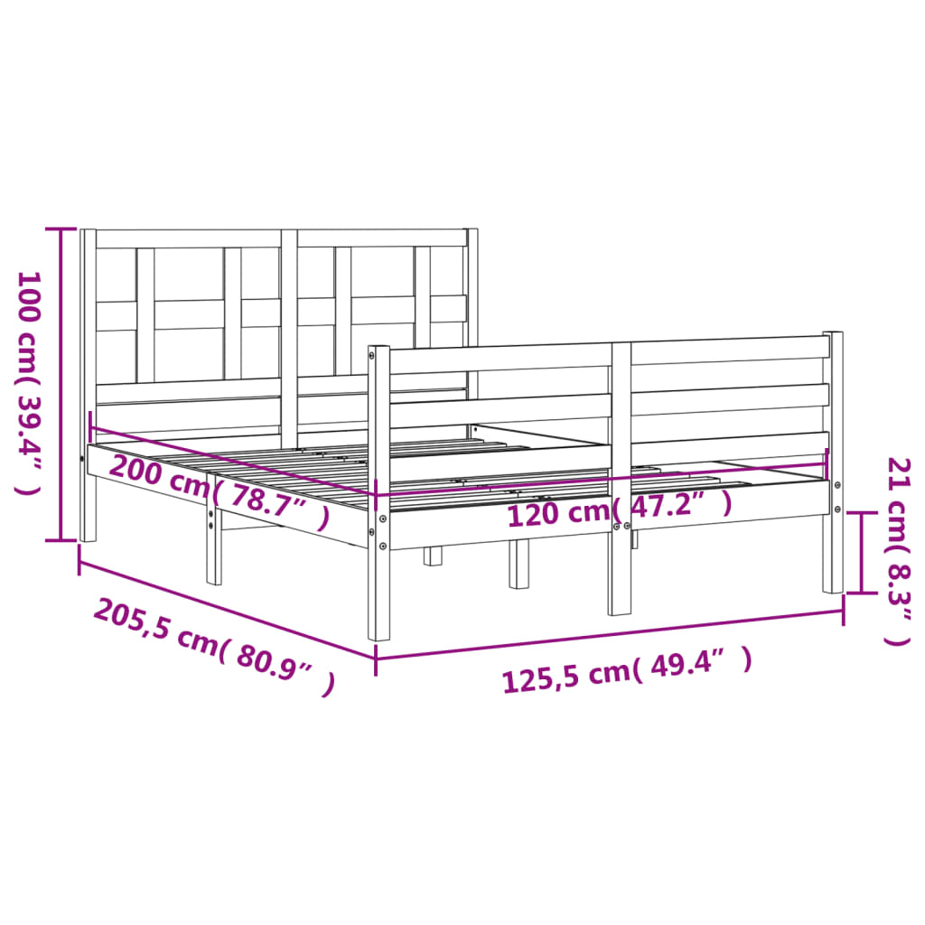 vidaXL Rám postele s čelem bílý 120 x 200 cm masivní dřevo