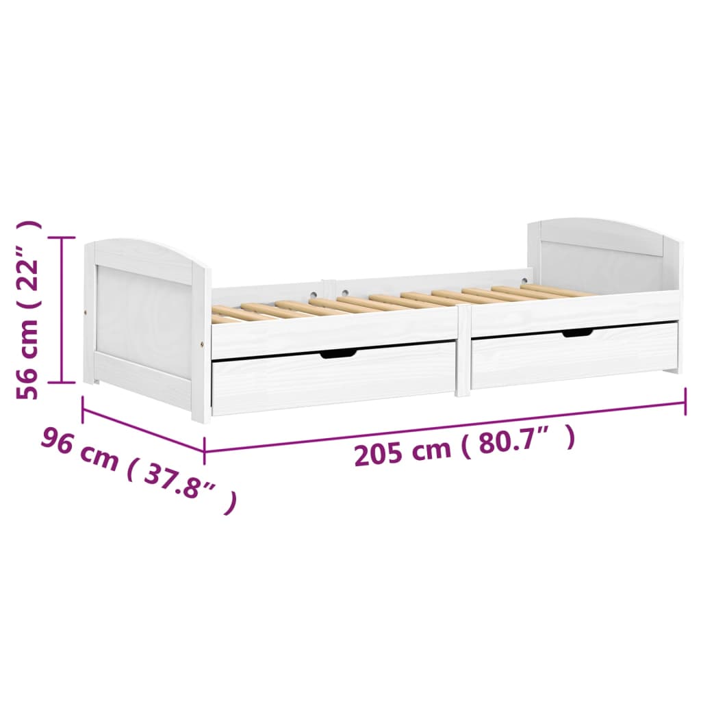 vidaXL Válenda se 2 zásuvkami IRUN bílá 90x200 cm masivní borové dřevo