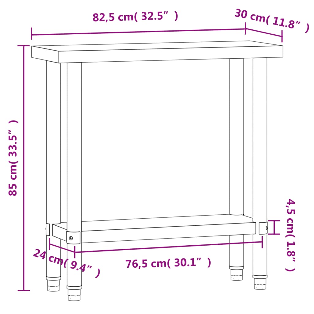 vidaXL Kuchyňský pracovní stůl 82,5 x 30 x 85 cm nerezová ocel