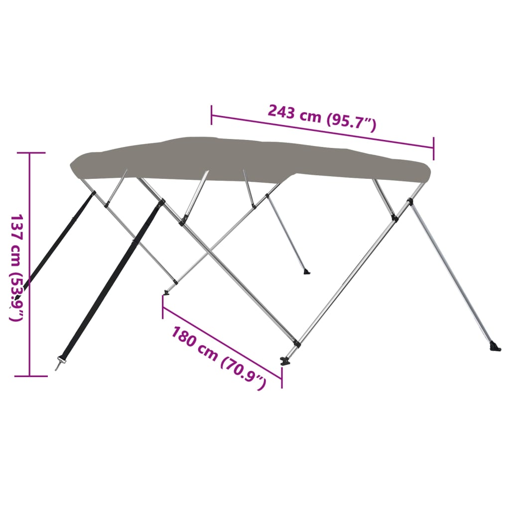 vidaXL Bimini stříška se 4 oblouky šedá 243x180x137 cm