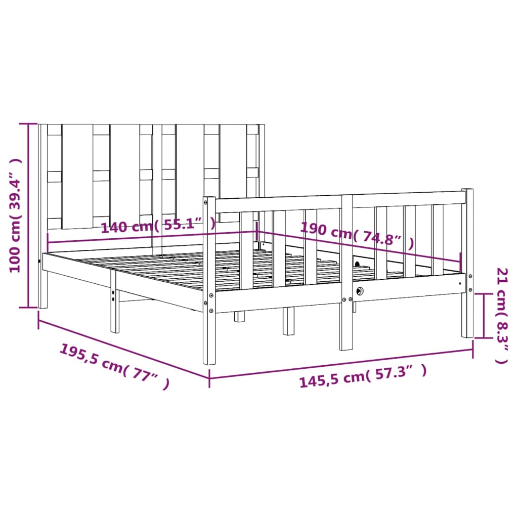 vidaXL Rám postele s čelem bílý 140 x 190 cm masivní dřevo