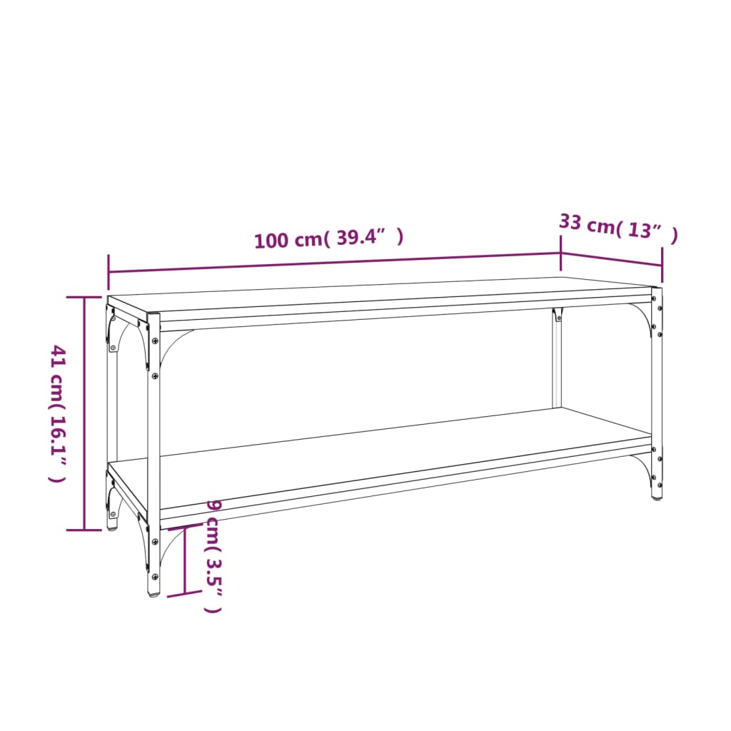 vidaXL TV skříňka hnědý dub 100 x 33 x 41 cm kompozitní dřevo a ocel