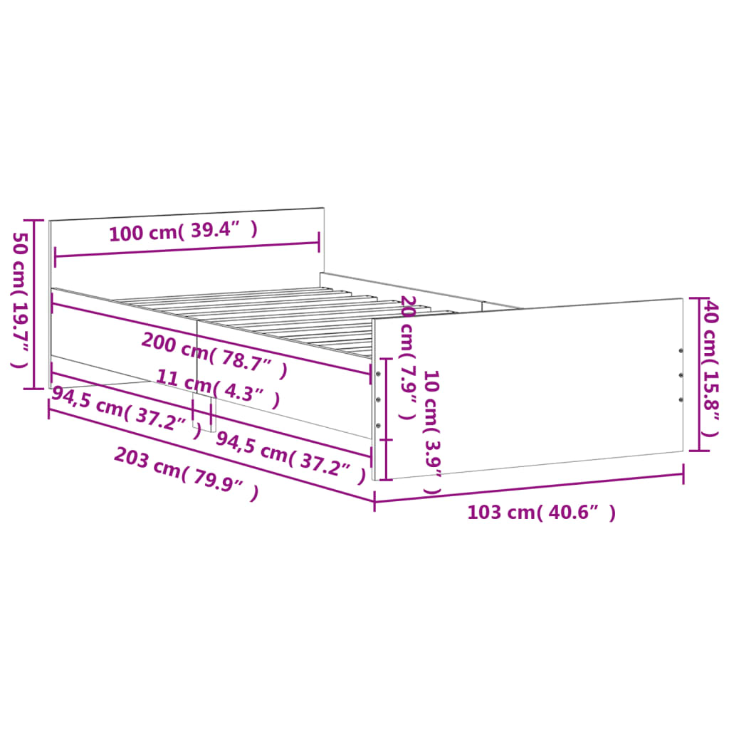 vidaXL Rám postele bez matrace dub sonoma 100x200 cm kompozitní dřevo