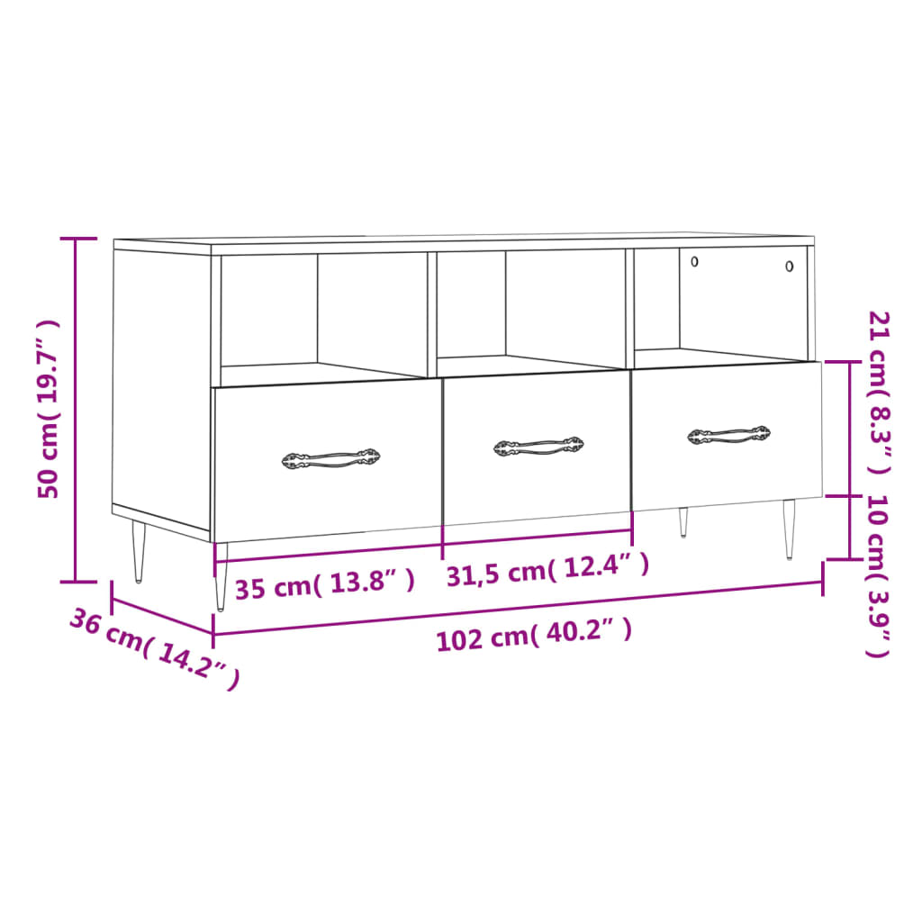 vidaXL TV skříňka bílá s vysokým leskem 102x36x50 cm kompozitní dřevo