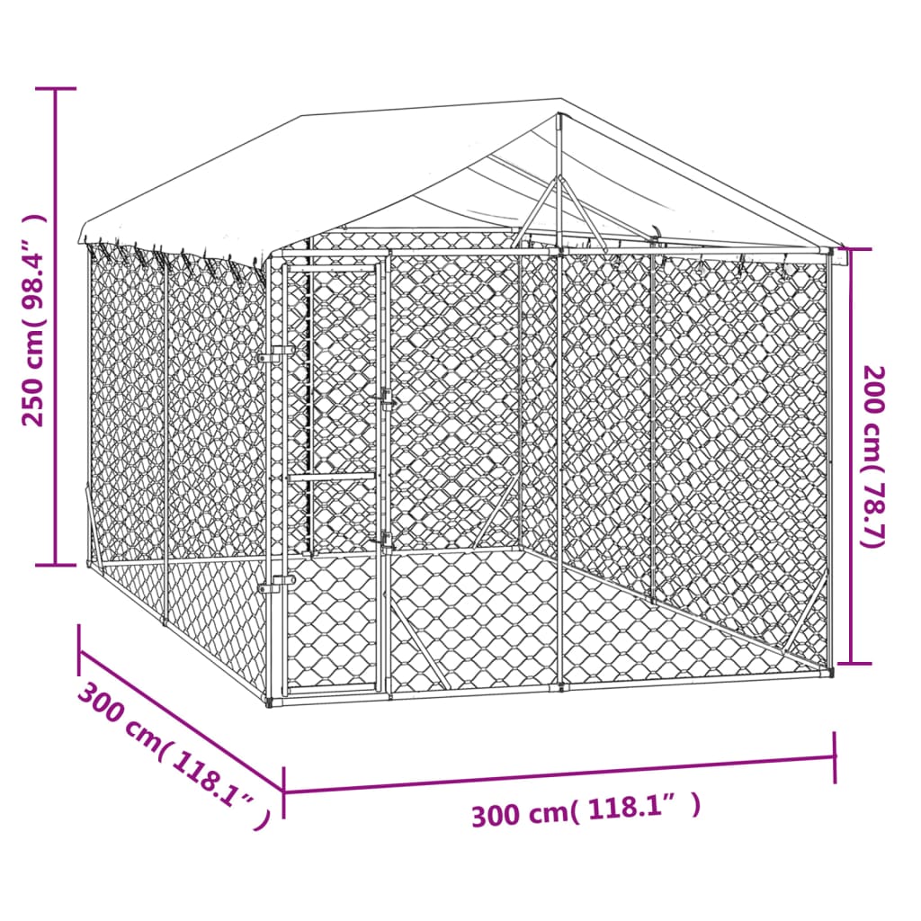 vidaXL Venkovní psí kotec se střechou stříbrný 3 x 3 x 2,5 m ocel