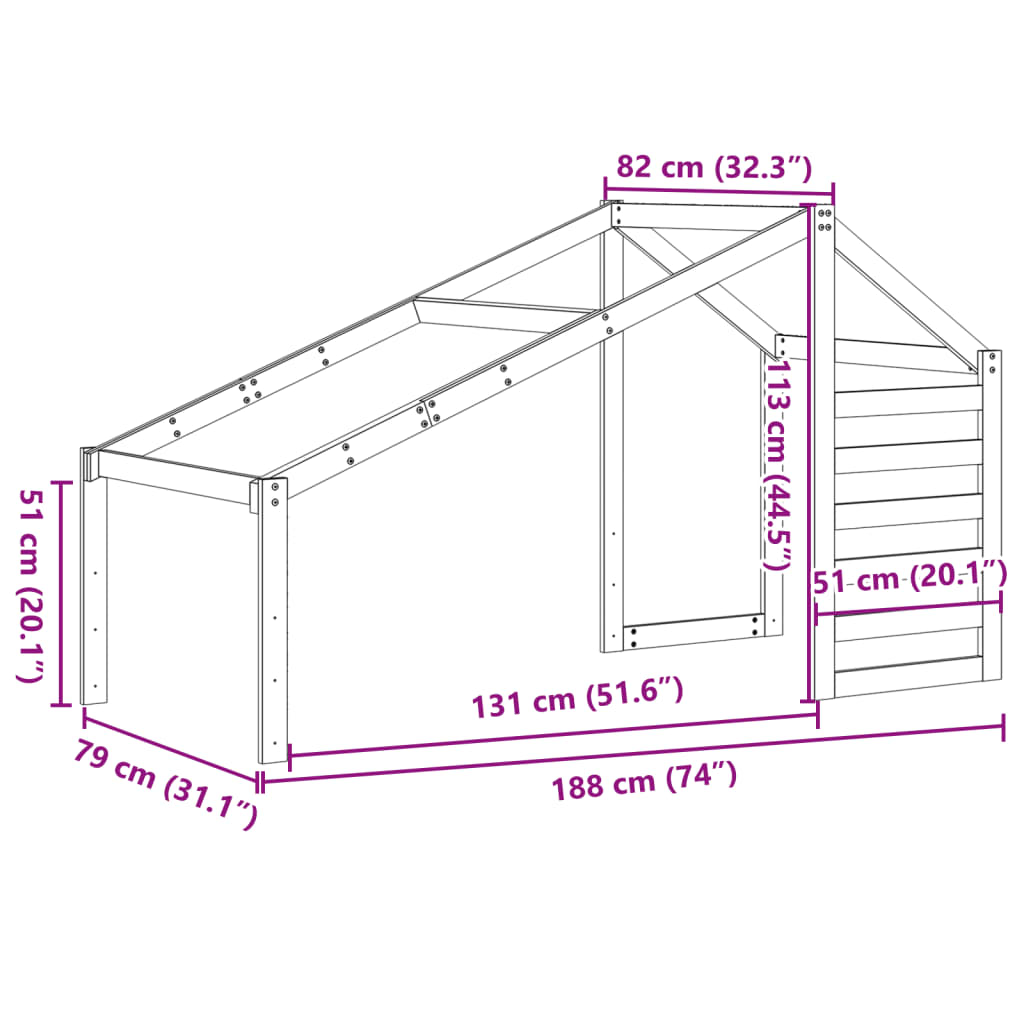 vidaXL Střecha na dětskou postel 188x82x113 cm masivní borové dřevo