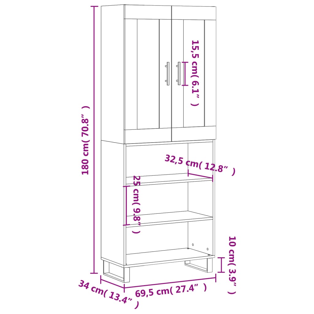 vidaXL Skříň highboard betonově šedá 69,5x34x180 cm kompozitní dřevo