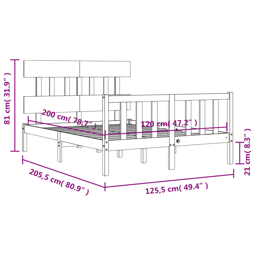 vidaXL Rám postele s čelem bílý 120 x 200 cm masivní dřevo