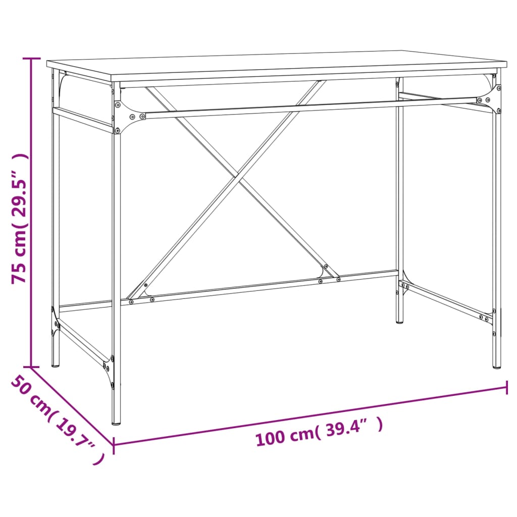 vidaXL Psací stůl dub sonoma 100x50x75 cm kompozitní dřevo a železo