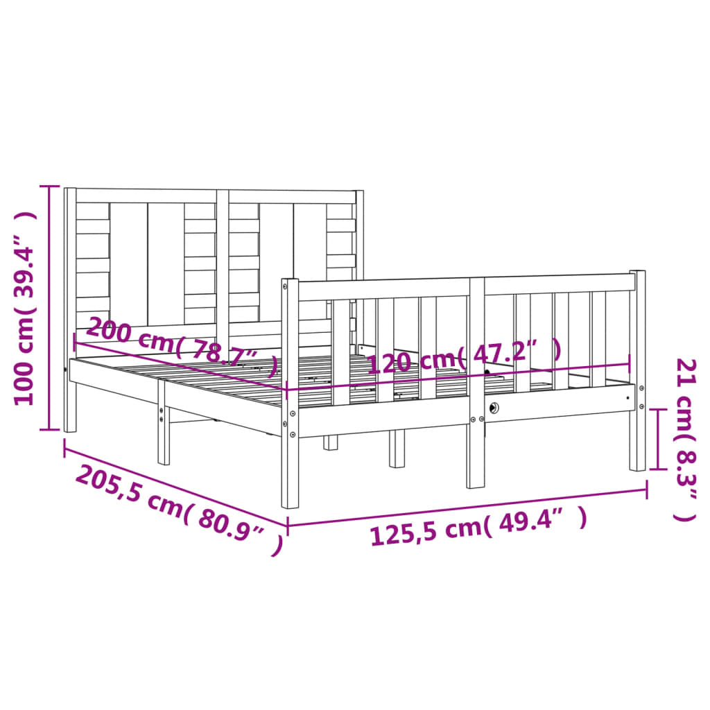 vidaXL Rám postele s čelem bílý 120 x 200 cm masivní dřevo