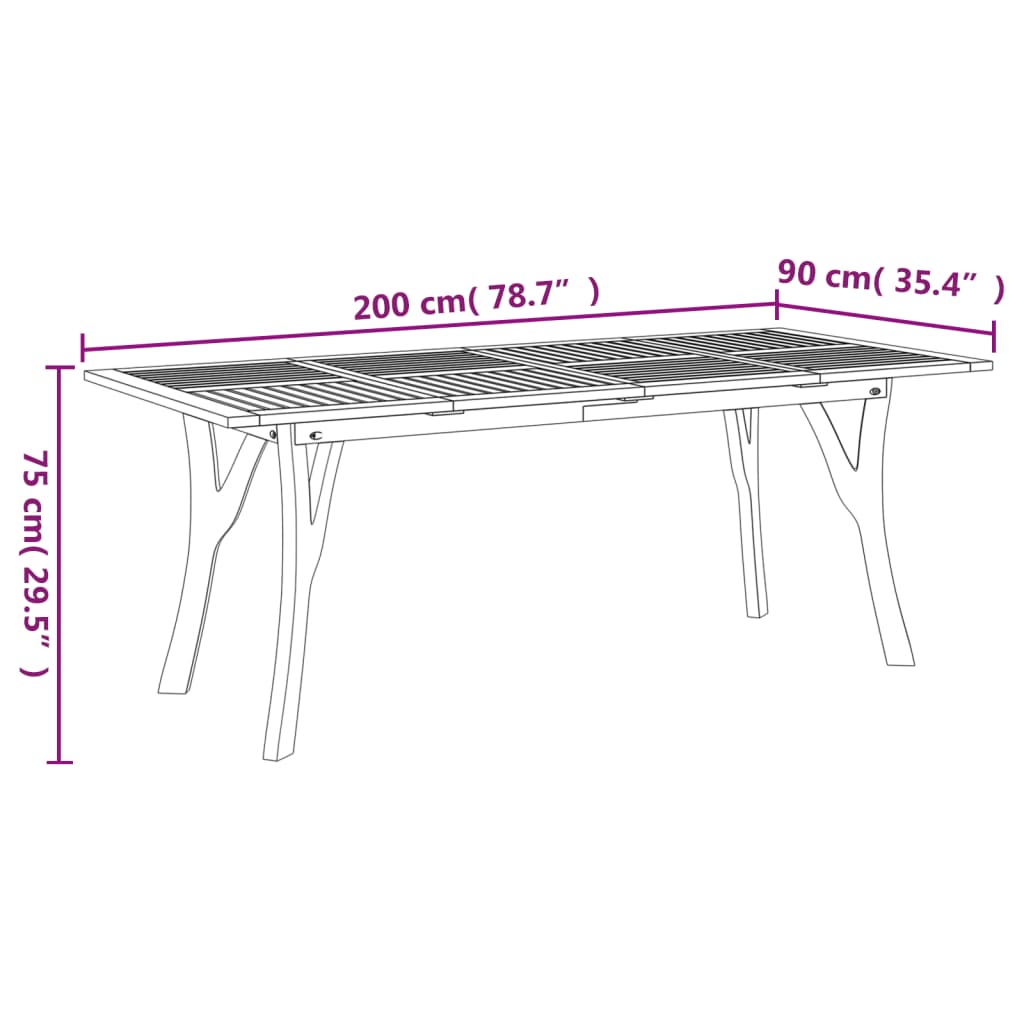 vidaXL Zahradní stůl 200 x 90 x 75 cm masivní akáciové dřevo