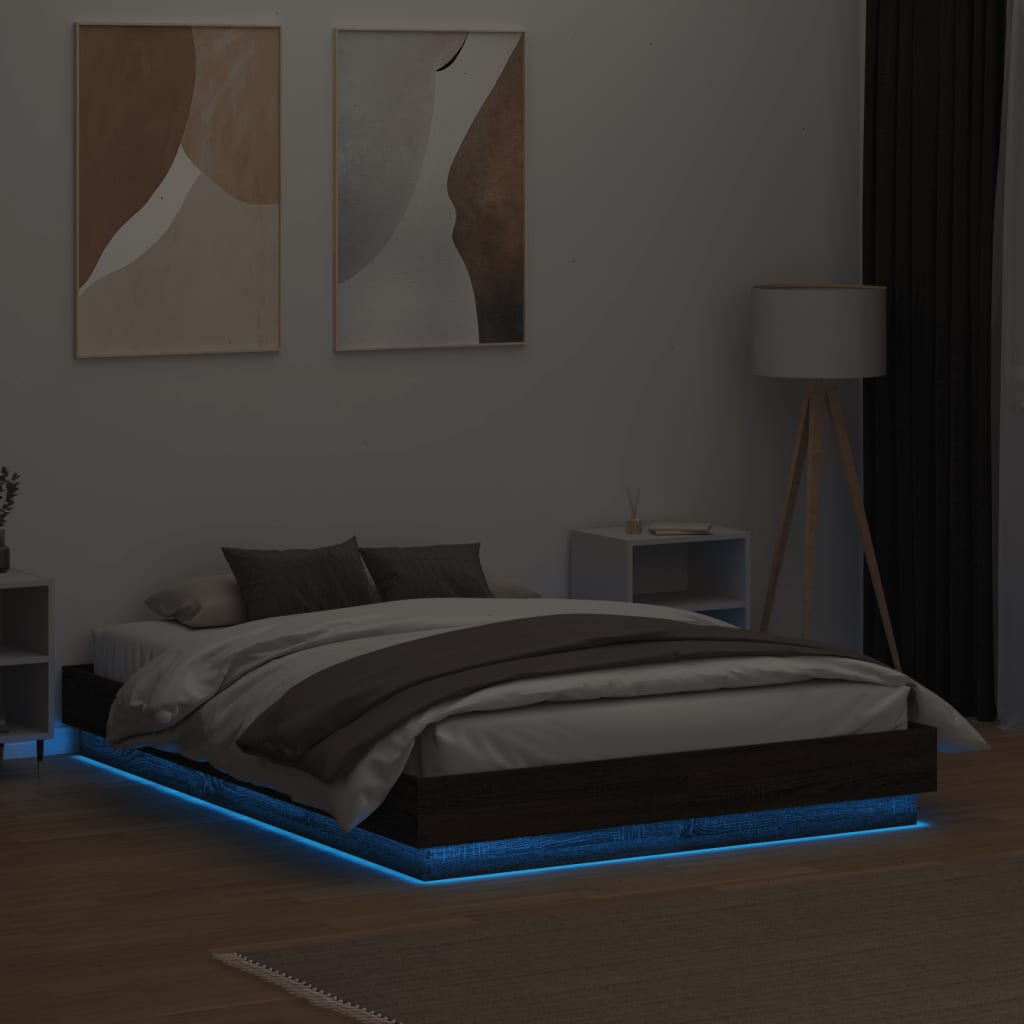 vidaXL Rám postele s LED osvětlením hnědý dub 135 x 190 cm