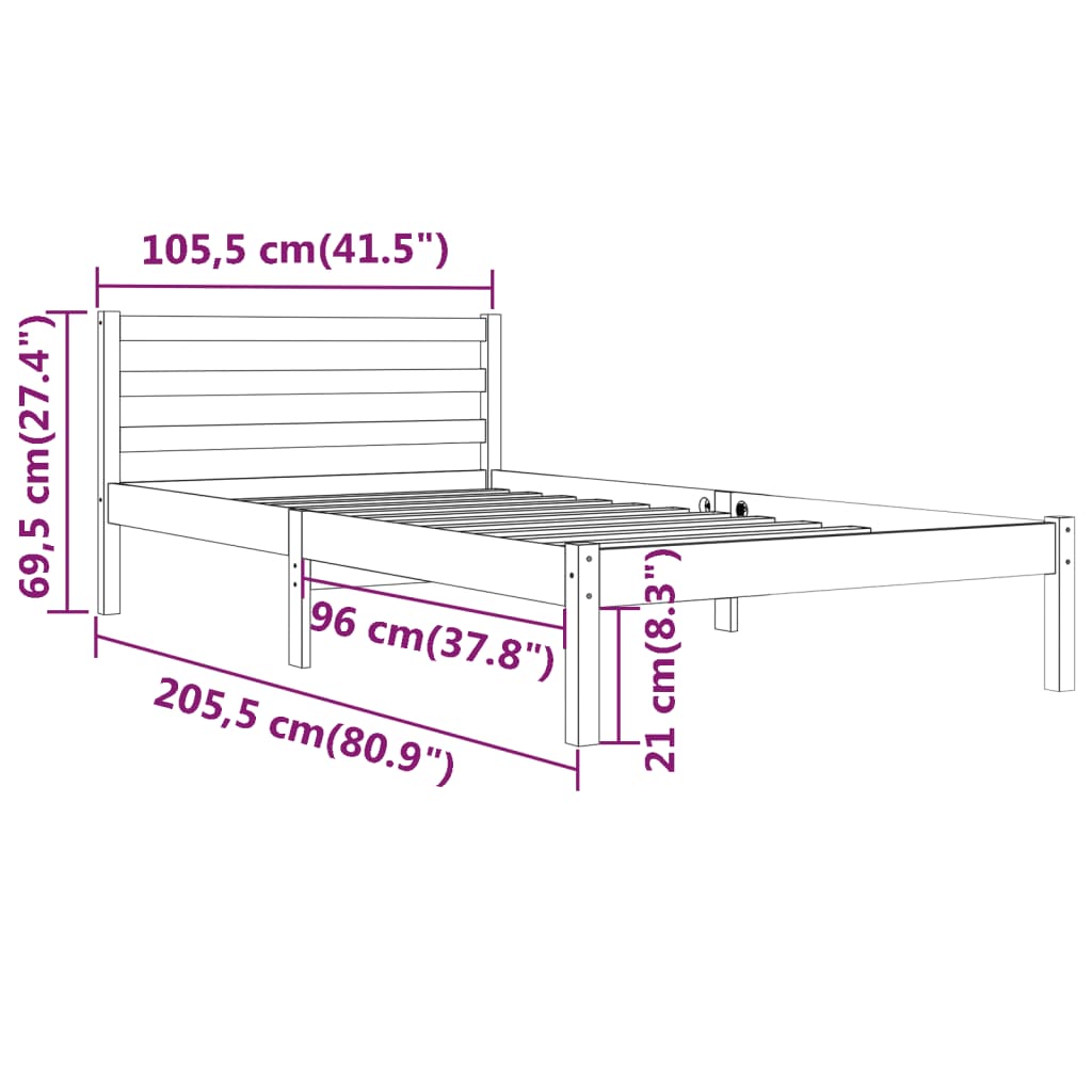 vidaXL Rám postele masivní borové dřevo 100 x 200 cm