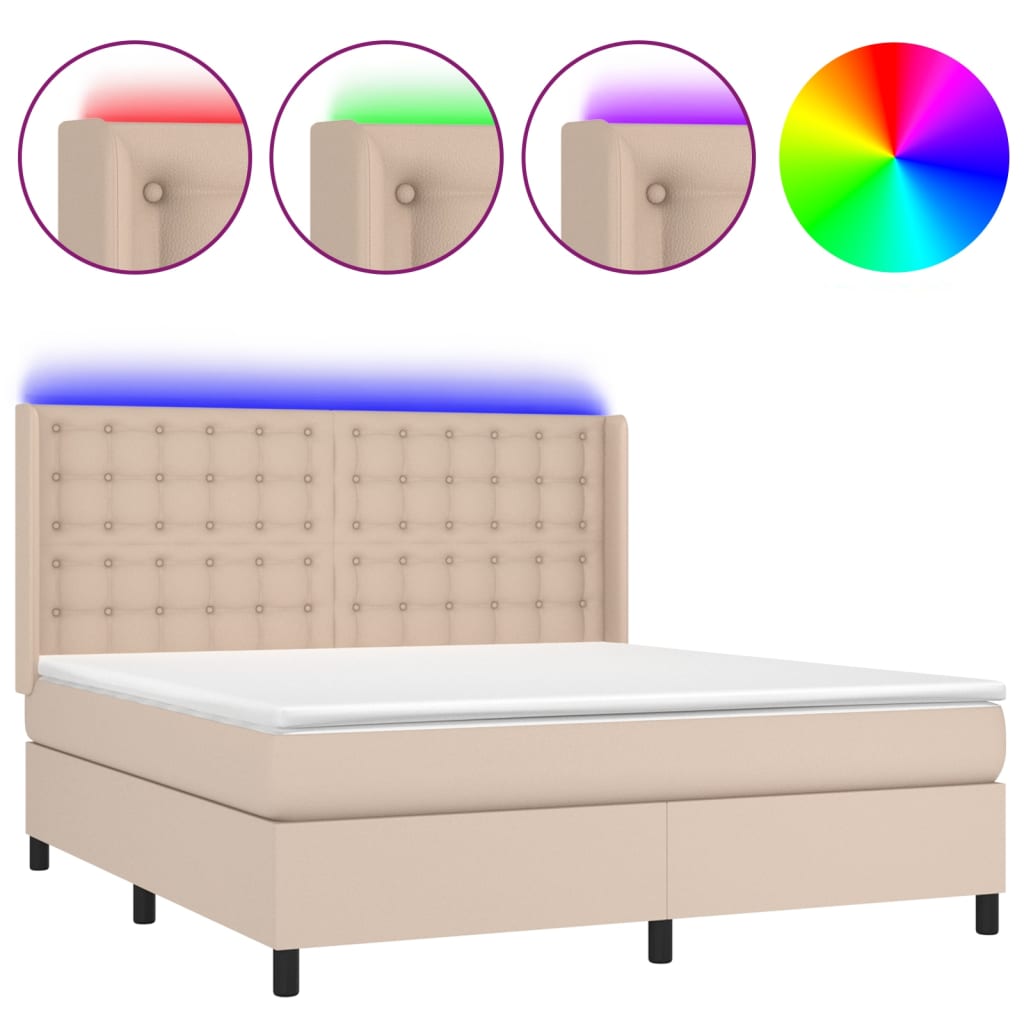 vidaXL Box spring postel matrace a LED cappuccino 160x200cm umělá kůže