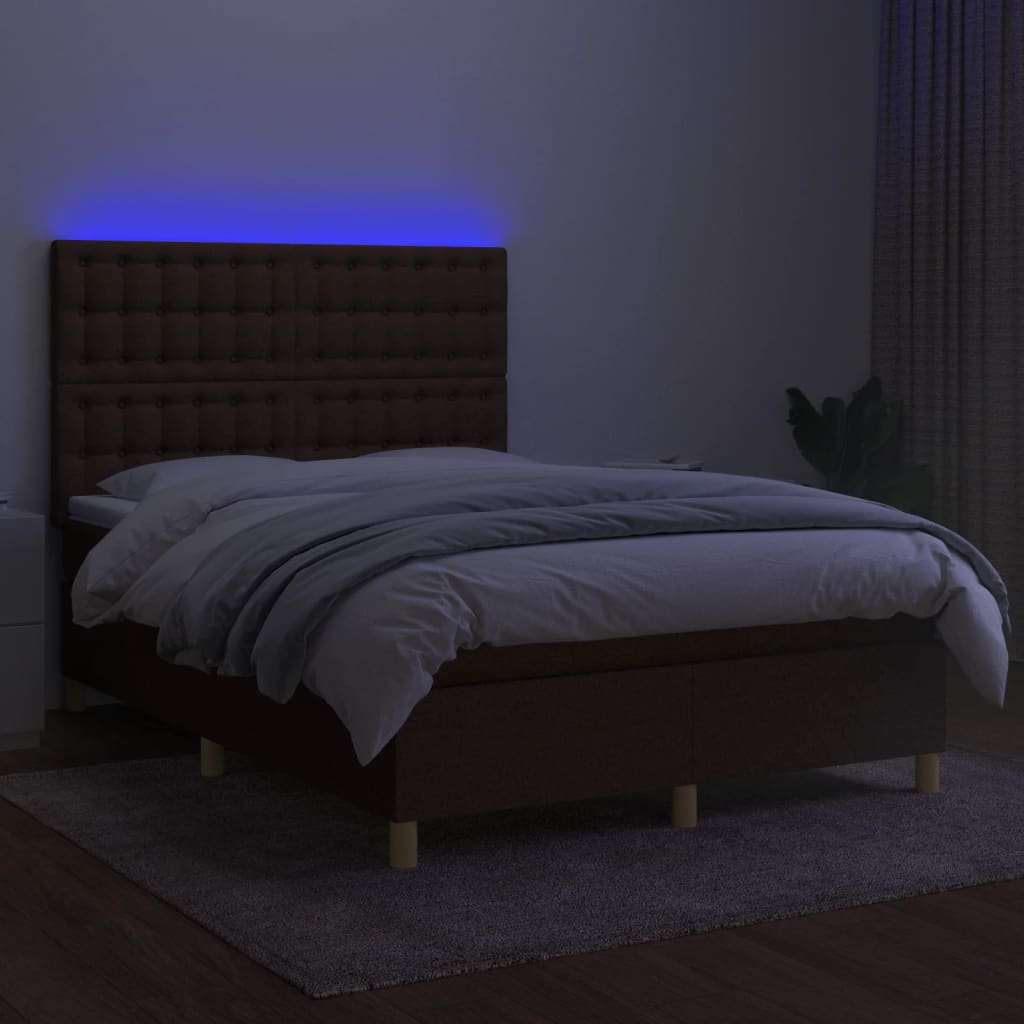 vidaXL Box spring postel s matrací a LED tmavě hnědá 140x200 cm textil