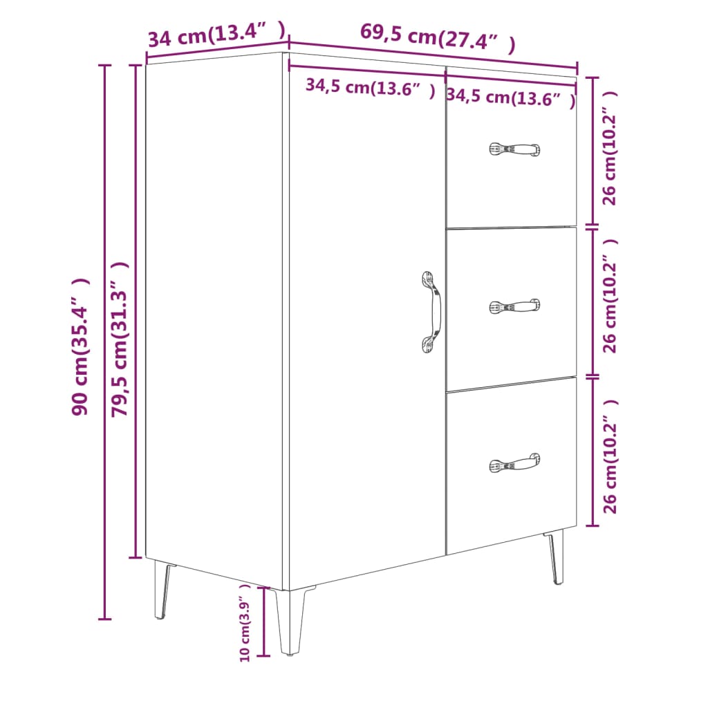 vidaXL Příborník hnědý dub 69,5 x 34 x 90 cm kompozitní dřevo