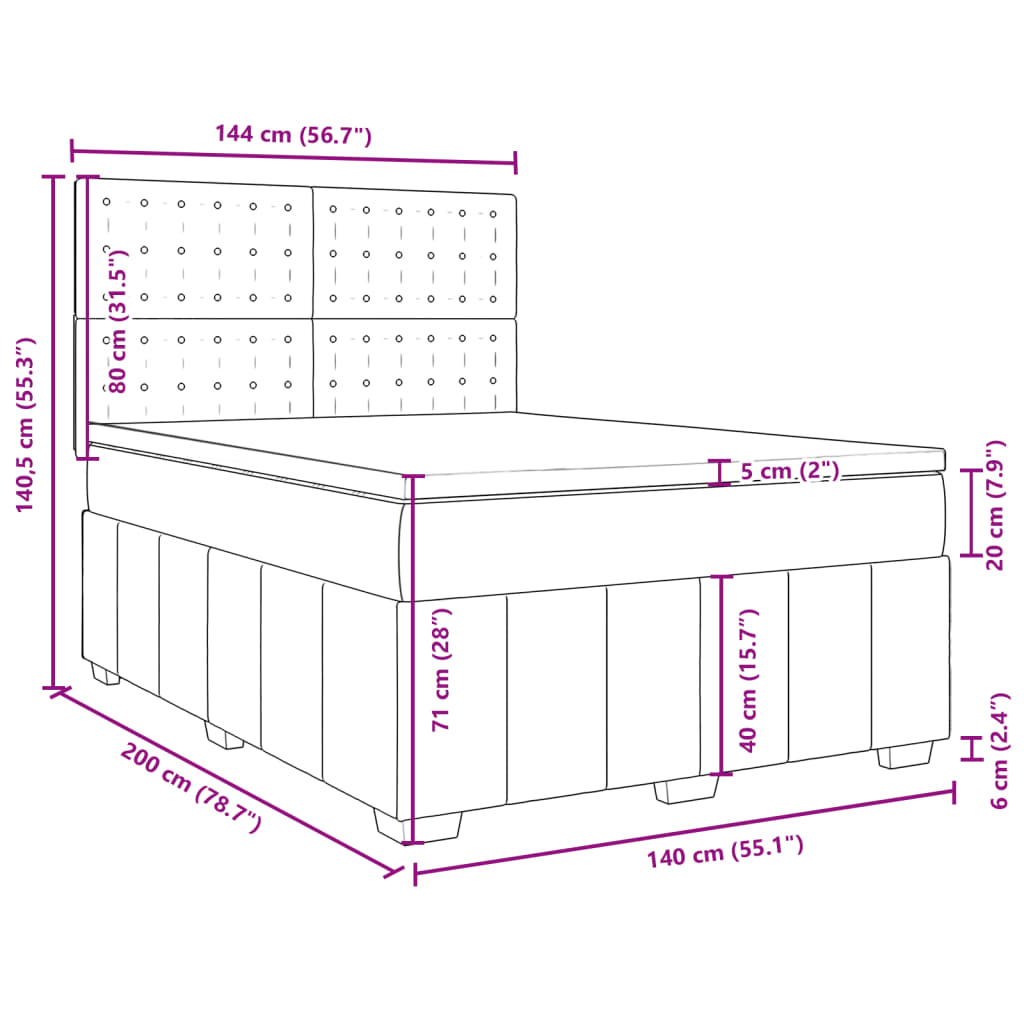 vidaXL Box spring postel s matrací tmavě šedá 140x200 cm textil