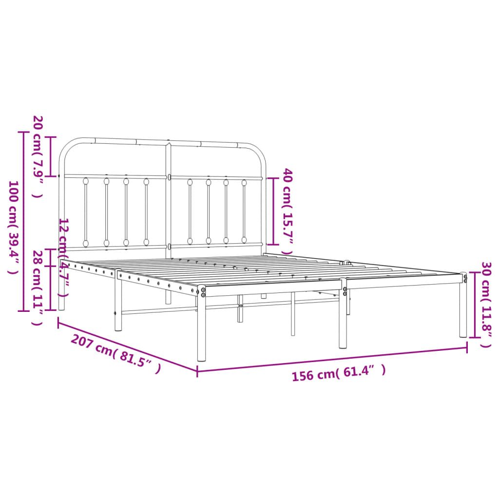 vidaXL Kovový rám postele s čelem černý 150 x 200 cm