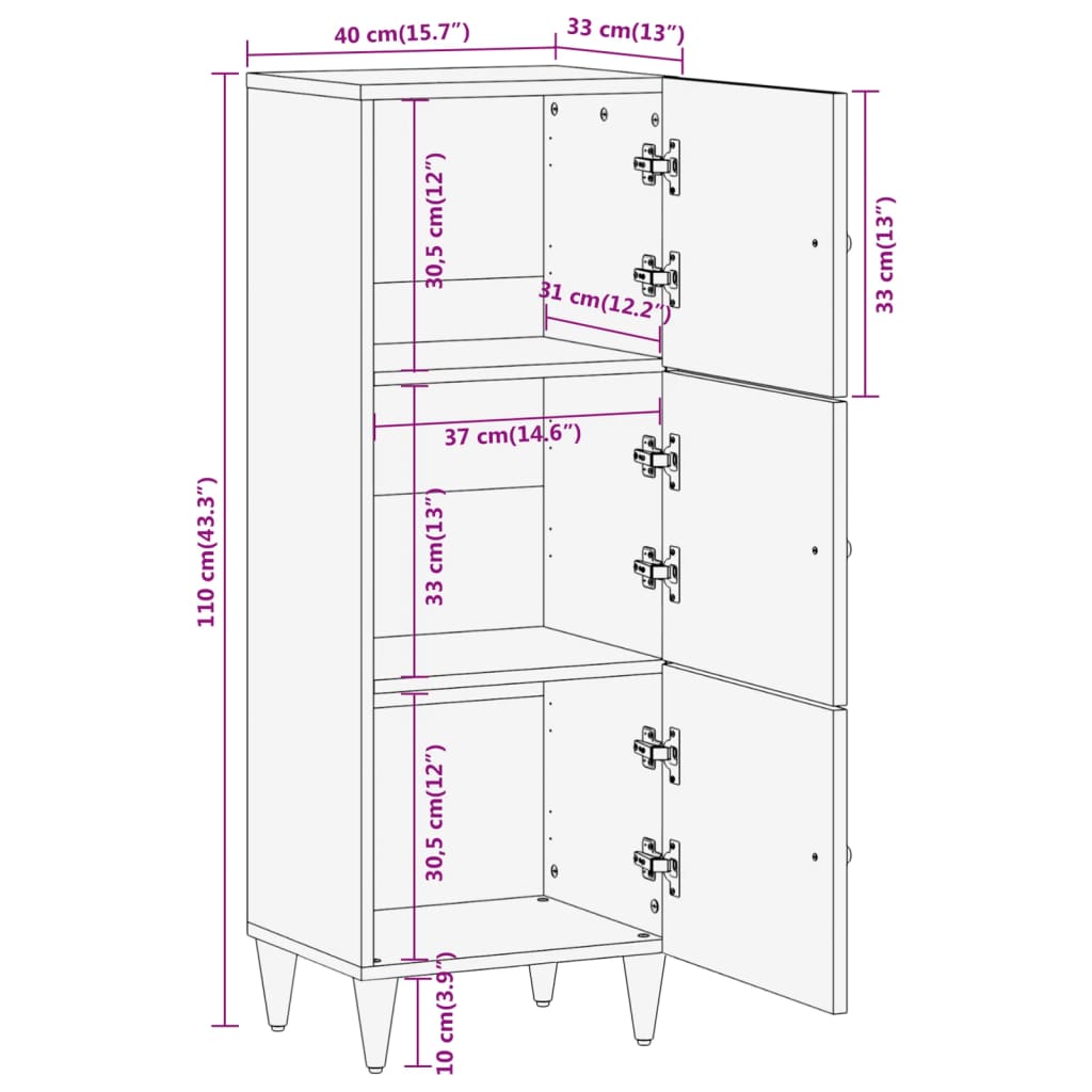 vidaXL Skříň highboard 40 x 33 x 110 cm masivní mangovníkové dřevo