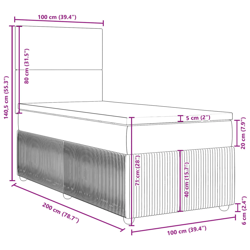 vidaXL Box spring postel s matrací světle šedý 100 x 200 cm textil