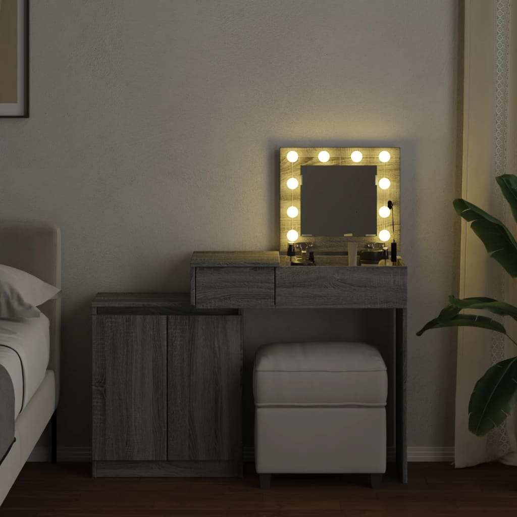 vidaXL Toaletní stolek s LED šedý sonoma 115 x 37 x 110,5 cm