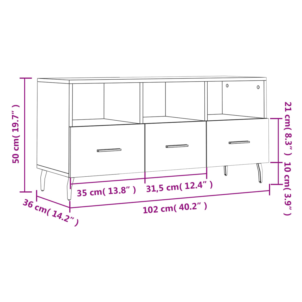 vidaXL TV skříňka bílá 102 x 36 x 50 cm kompozitní dřevo