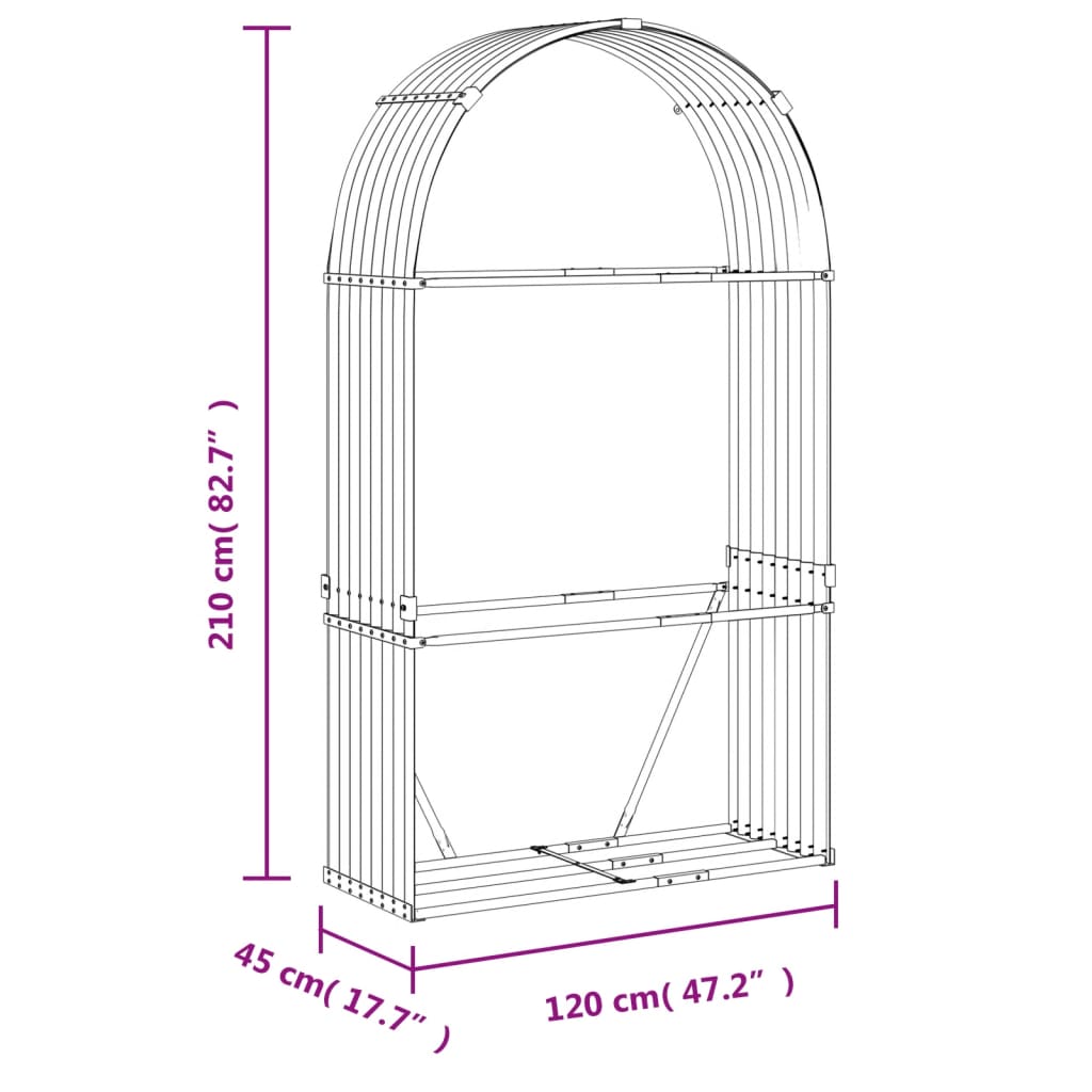 vidaXL Stojan na dřevo světle hnědý 120 x 45 x 210 cm pozinkovaná ocel