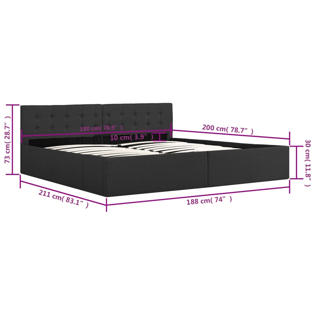 vidaXL Zvedací rám postele úložný prostor tmavě šedý textil 180x200cm